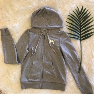 Zip up rhinestone PINK sweater